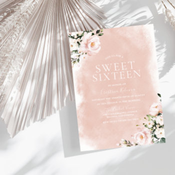 Blush & White Floral Watercolor Sweet 16 Invitation by Nicheandnest at Zazzle