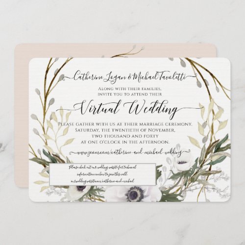 Blush White Floral Wreath Rustic Virtual Wedding Invitation