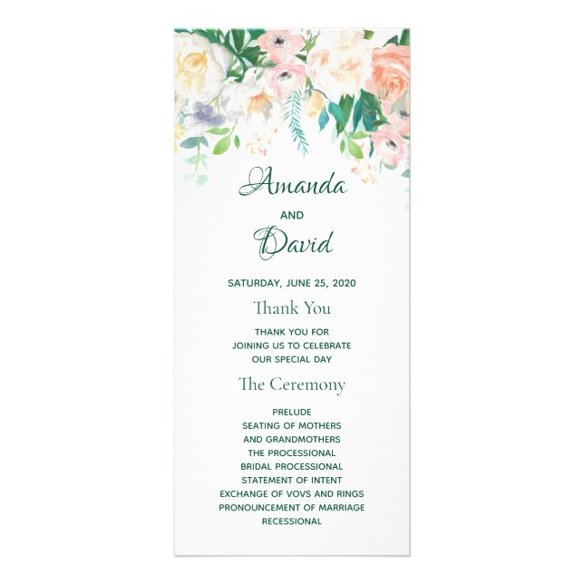 Blush white florals wedding program (Front)
