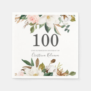 Blush & White Flowers 100th Birthday Party Napkins