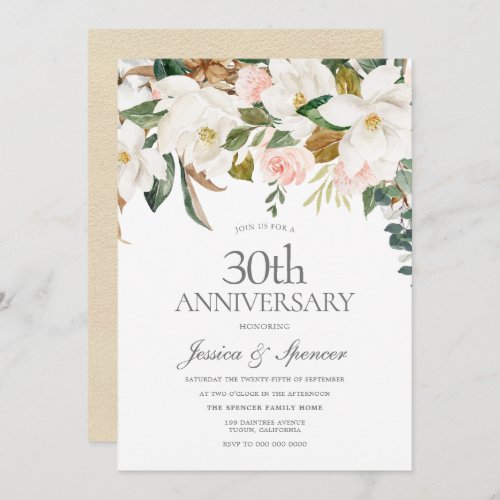 Blush  White Flowers 30th Wedding Anniversary Invitation