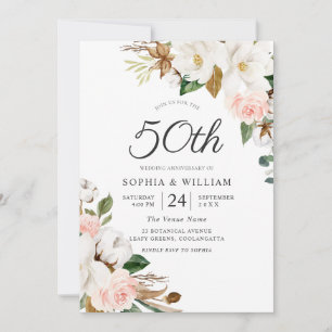 Blush & White Flowers 50th Wedding Anniversary Invitation