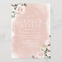 Blush White Flowers Gender Reveal Party Invitation