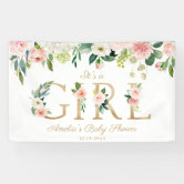 Adorable Elephant Blush Pink Floral Baby Shower Banner