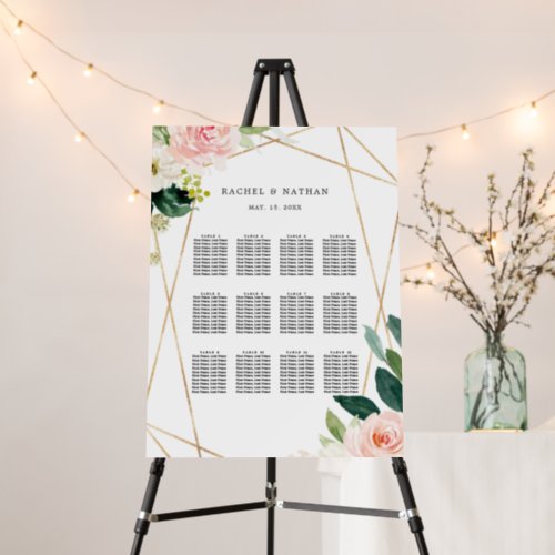 Blush White Gold Floral Wedding Seating Chart Foam Board