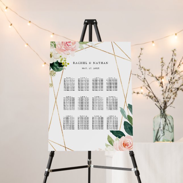 Blush White Gold Floral Wedding Seating Chart Foam Board (In Situ (Stand))