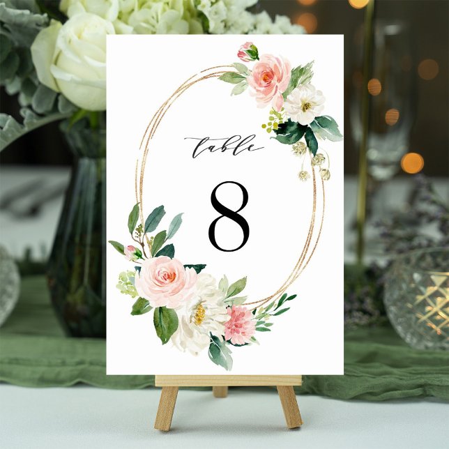 Blush White Gold Frame Floral Wedding Table Number (Creator Uploaded)