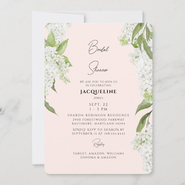 Blush White Hydrangeas Bridal Shower Invitation (Front)