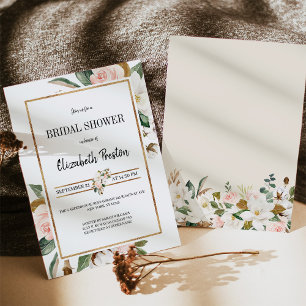 Blush White Magnolia Floral Bridal Shower Invitation