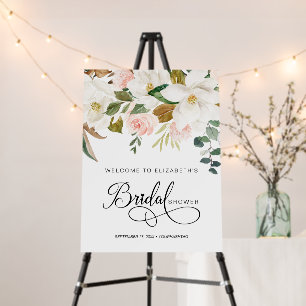 Blush White Magnolia Floral Bridal Shower Welcome Foam Board