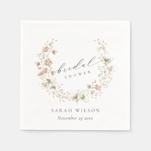 Blush White Meadow Floral Wreath Bridal Shower Napkins