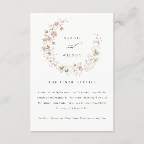Blush White Meadow Floral Wreath Wedding Details Enclosure Card