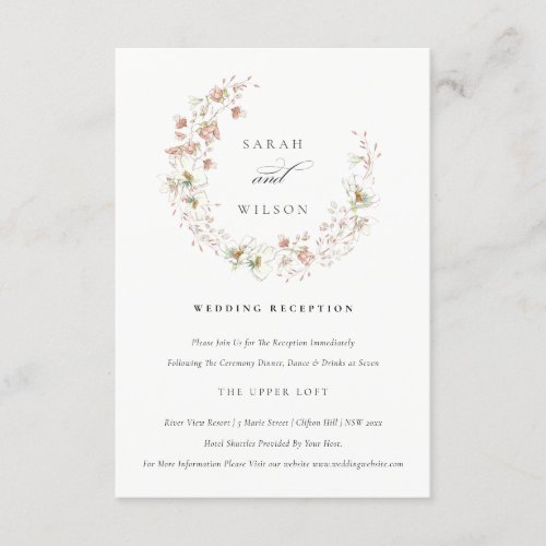 Blush White Meadow Floral Wreath Wedding Reception Enclosure Card