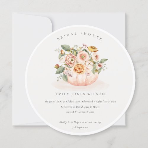 Blush White Pumpkin Floral Bridal Shower Invite