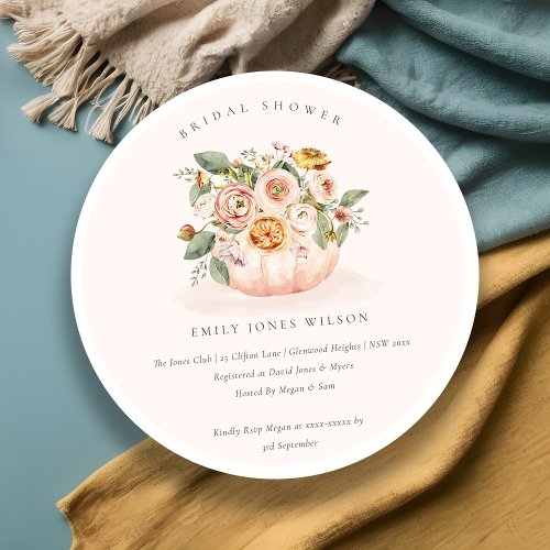 Blush White Pumpkin Floral Bridal Shower Invite