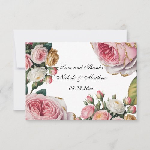 Blush, White Rose Floral Wedding Thank You
