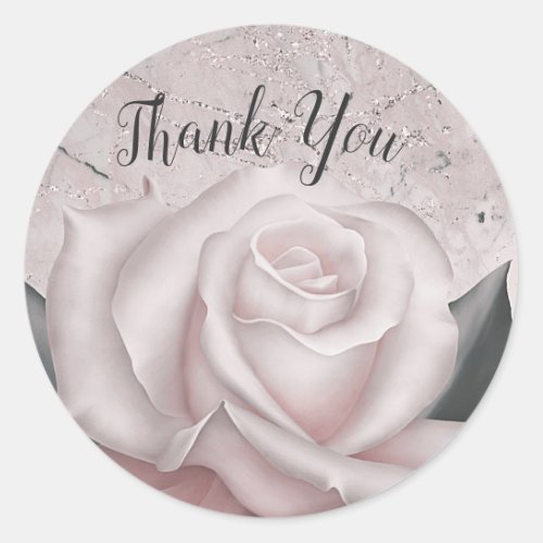 Blush White Rose Glam Modern Marble Bridal Shower Classic Round Sticker