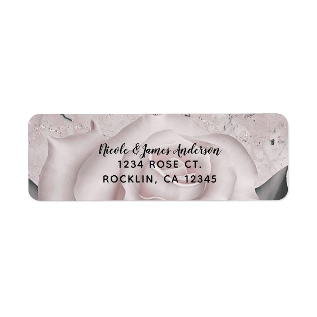 Blush White Rose Glam Modern Marble Bridal Shower Label (Front)