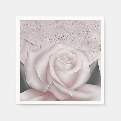 Blush White Rose Glam Modern Marble Bridal Shower Napkins