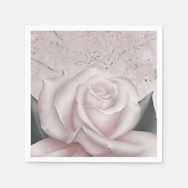 Blush White Rose Glam Modern Marble Bridal Shower Napkins (Front)