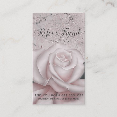 Blush White Rose Glam Modern Marble Refer a Friend Referral Card