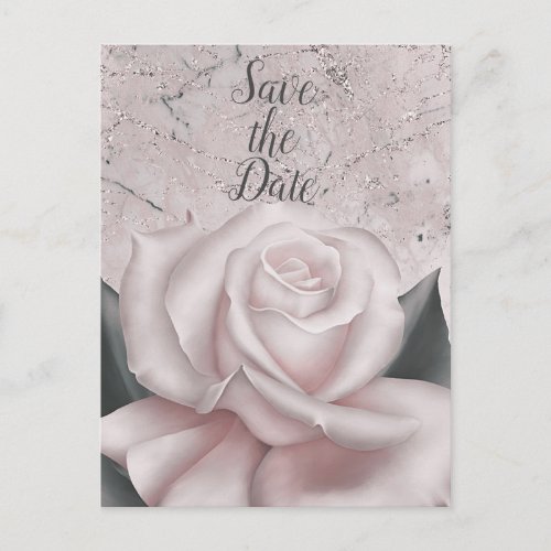 Blush White Rose Glam Modern Marble Save the Date Announcement Postcard
