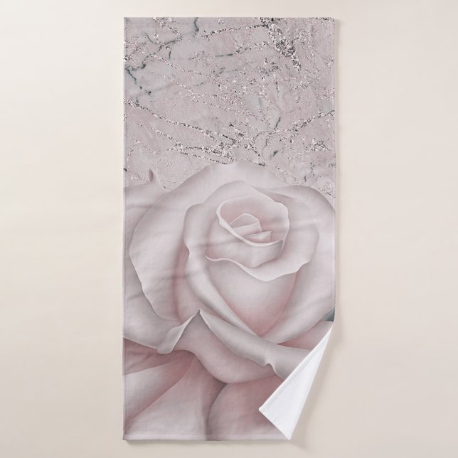 Blush White Rose Glam Modern Marble Shabby Chic Bath Towel Set (Bath Towel)