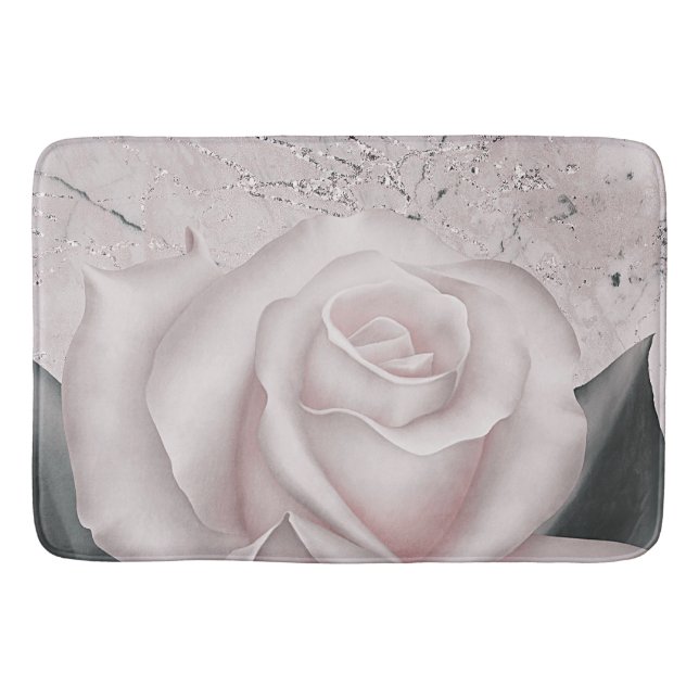 Blush White Rose Glam Modern Marble Shabby Chic Bathroom Mat (Front)
