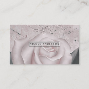 Blush White Rose Glam Modern Marble Shabby Chic Business Card