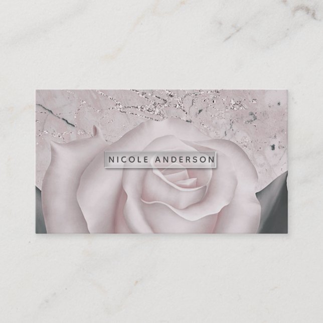 Blush White Rose Glam Modern Marble Shabby Chic Business Card (Front)