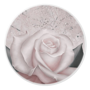 Blush White Rose Glam Modern Marble Shabby Chic Ceramic Knob