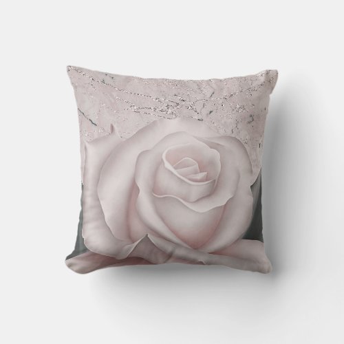 Blush White Rose Glam Modern Marble Shabby Chic Throw Pillow