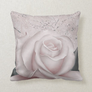 Blush White Rose Glam Modern Marble Shabby Chic Throw Pillow