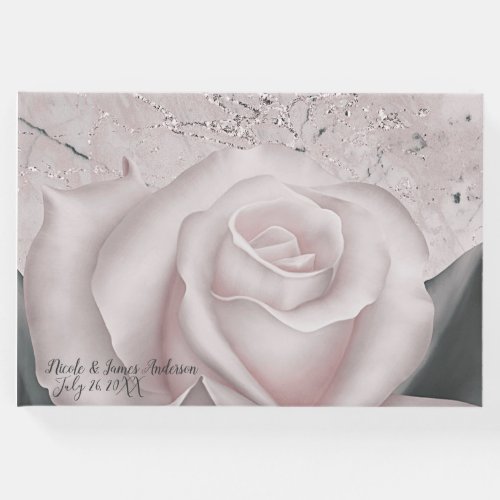 Blush White Rose Modern Marble Chic Wedding Guest Book