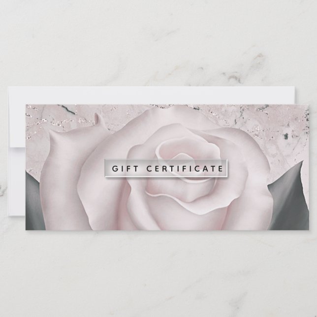 Blush White Rose Modern Marble Gift Certificate (Front)