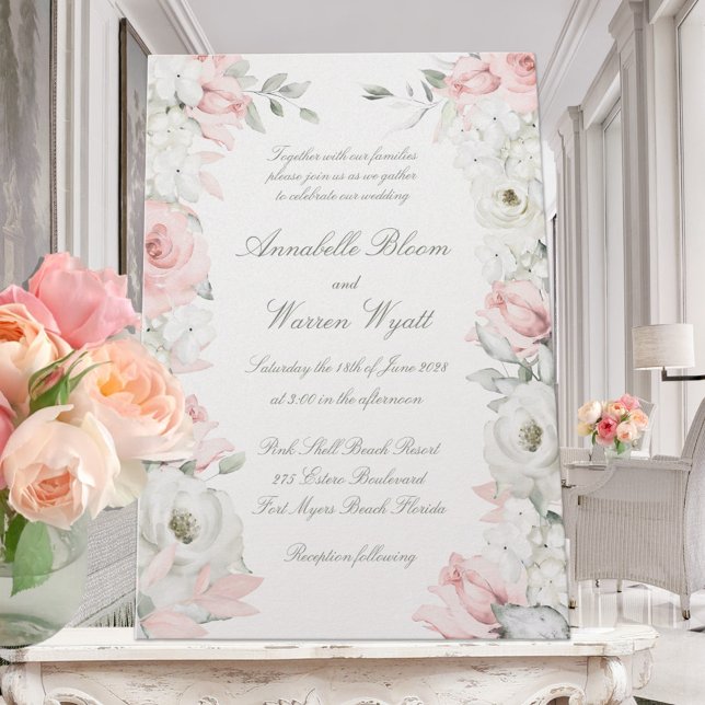 Blush & White Roses Floral Garden Wedding Invitation (Creator Uploaded)