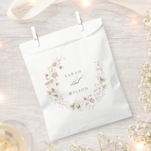 Blush White Rustic Meadow Floral Wreath Wedding Favor Bag