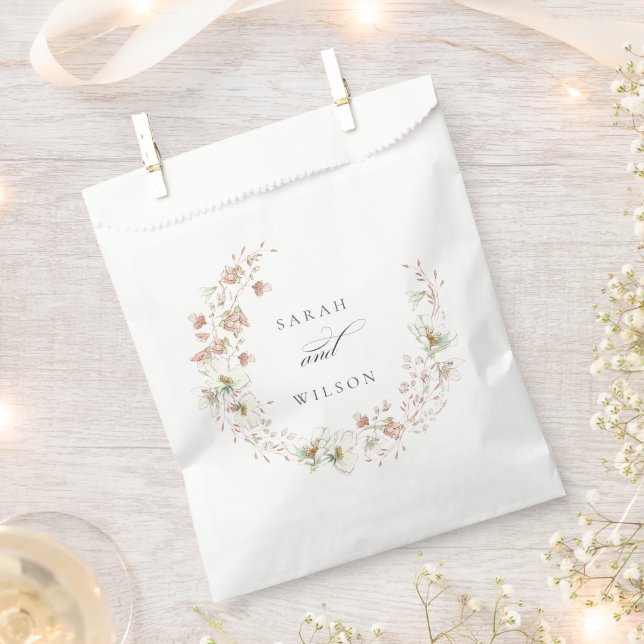Blush White Rustic Meadow Floral Wreath Wedding Favor Bag (Clipped)