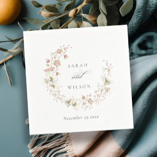 Blush White Rustic Meadow Floral Wreath Wedding Napkins