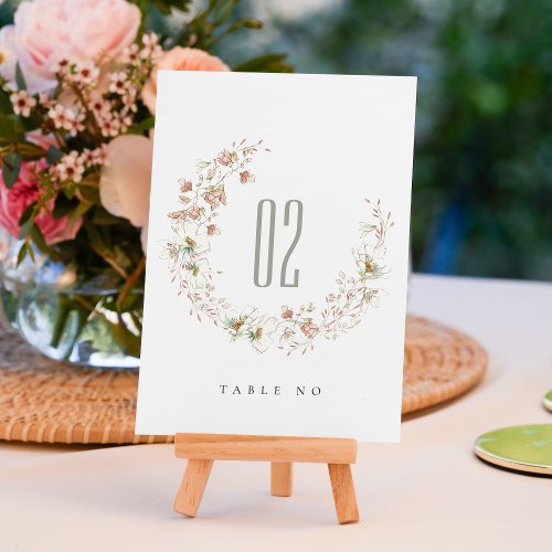 Blush White Rustic Meadow Floral Wreath Wedding  Table Number