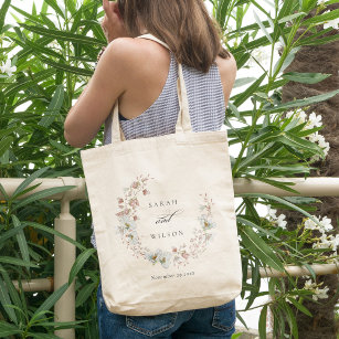 Blush White Rustic Meadow Floral Wreath Wedding Tote Bag