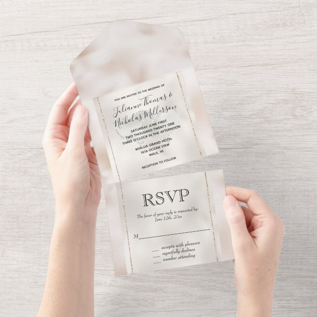 Blush White Silver Glam Glitter Hearts    All In One Invitation (Tearaway)