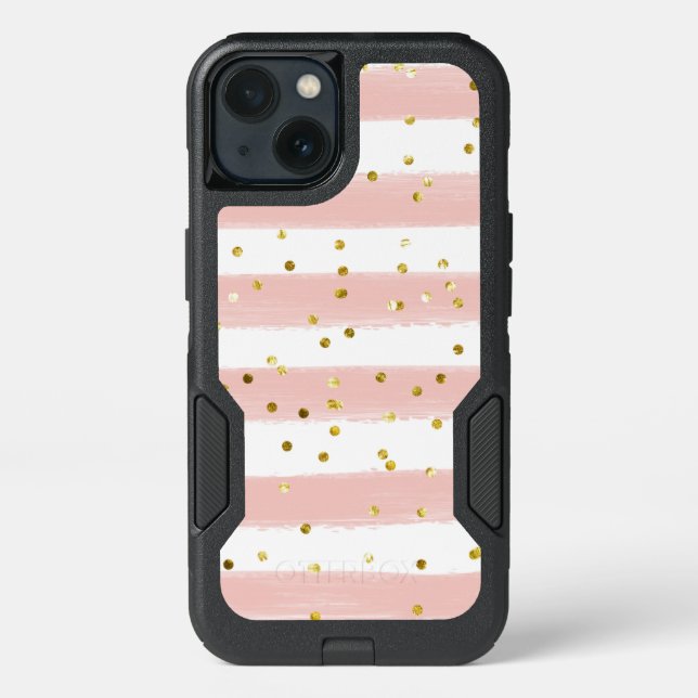 Blush, White Stripes, Gold Confetti Cell Case (Back)