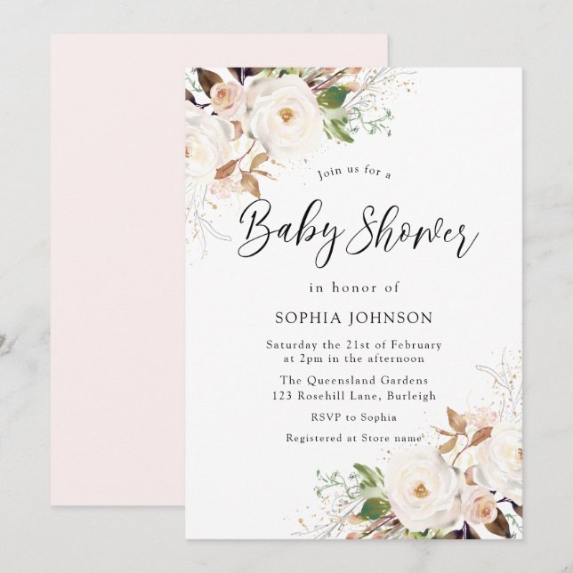 Blush White Winter Forest Baby Shower Invitation (Front/Back)