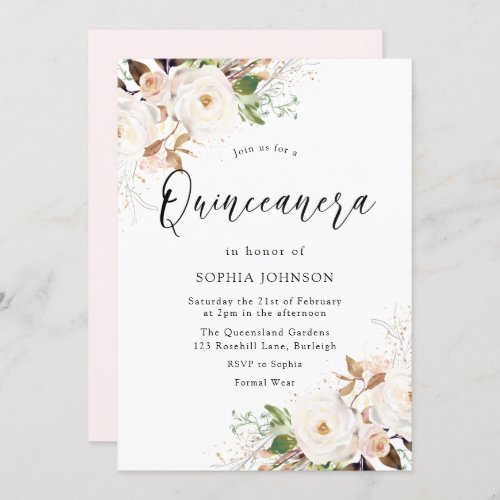 Blush White Winter Forest Quinceanera Party Invitation