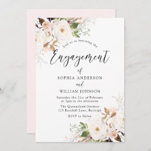 Blush White Wonderland Flowers Engagement Party Invitation