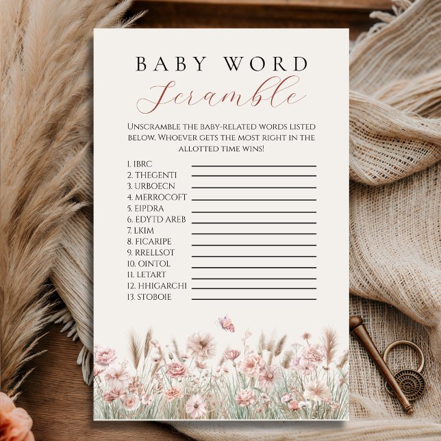 Blush Wildflower Baby Word Scramble Game Flyer (Creator Uploaded)