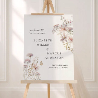 Blush Wildflower Boho Garden Wedding Welcome Sign