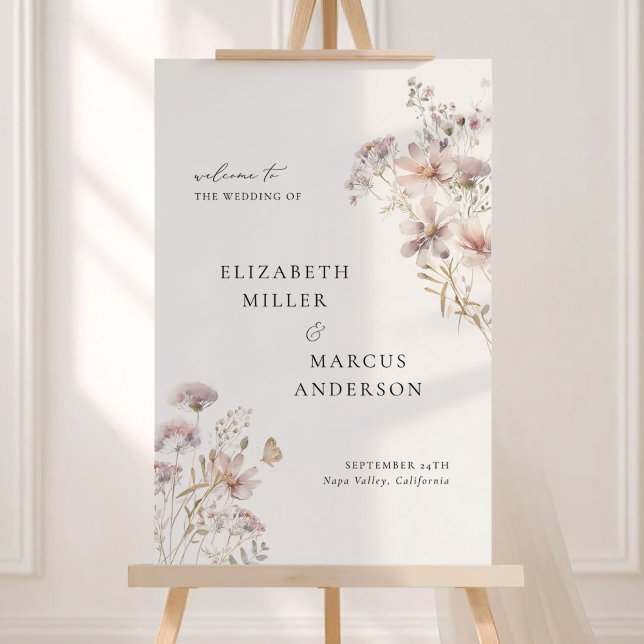 Blush Wildflower Boho Wedding Welcome Sign 24x36 (Blush wildflower boho wedding welcome sign 24x36 with soft floral design)
