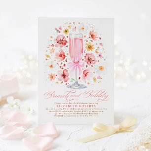 Blush Wildflower Brunch and Bubbly Bridal Shower Invitation